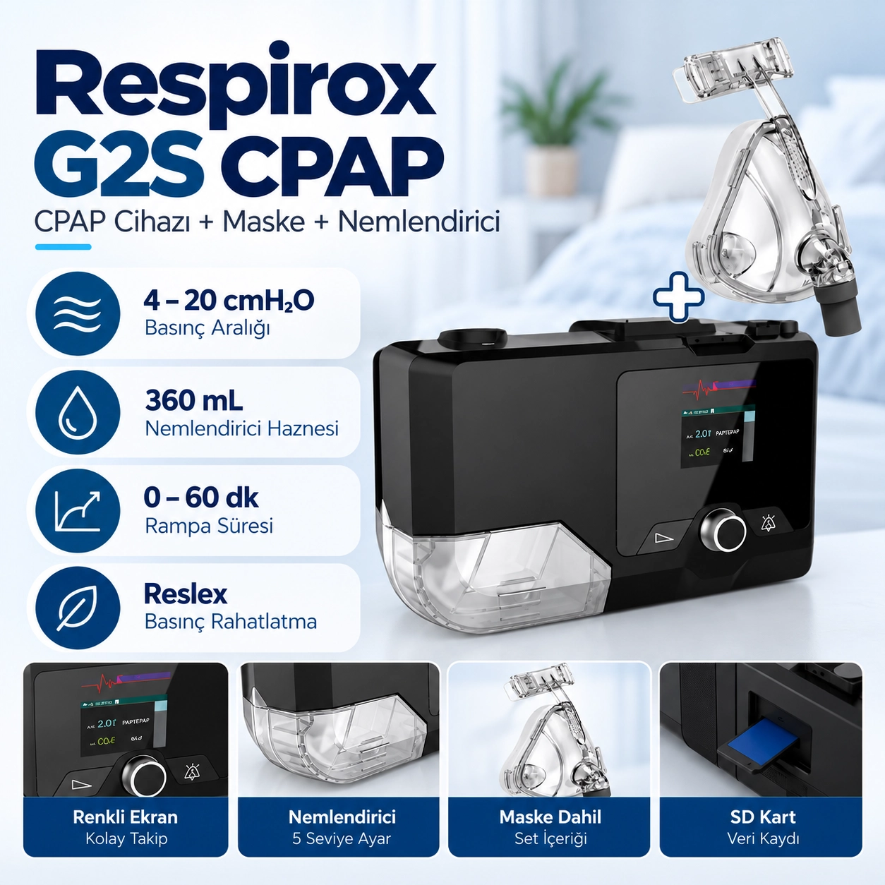Respirox G2S CPAP Cihazı + Maske + Nemlendirici
