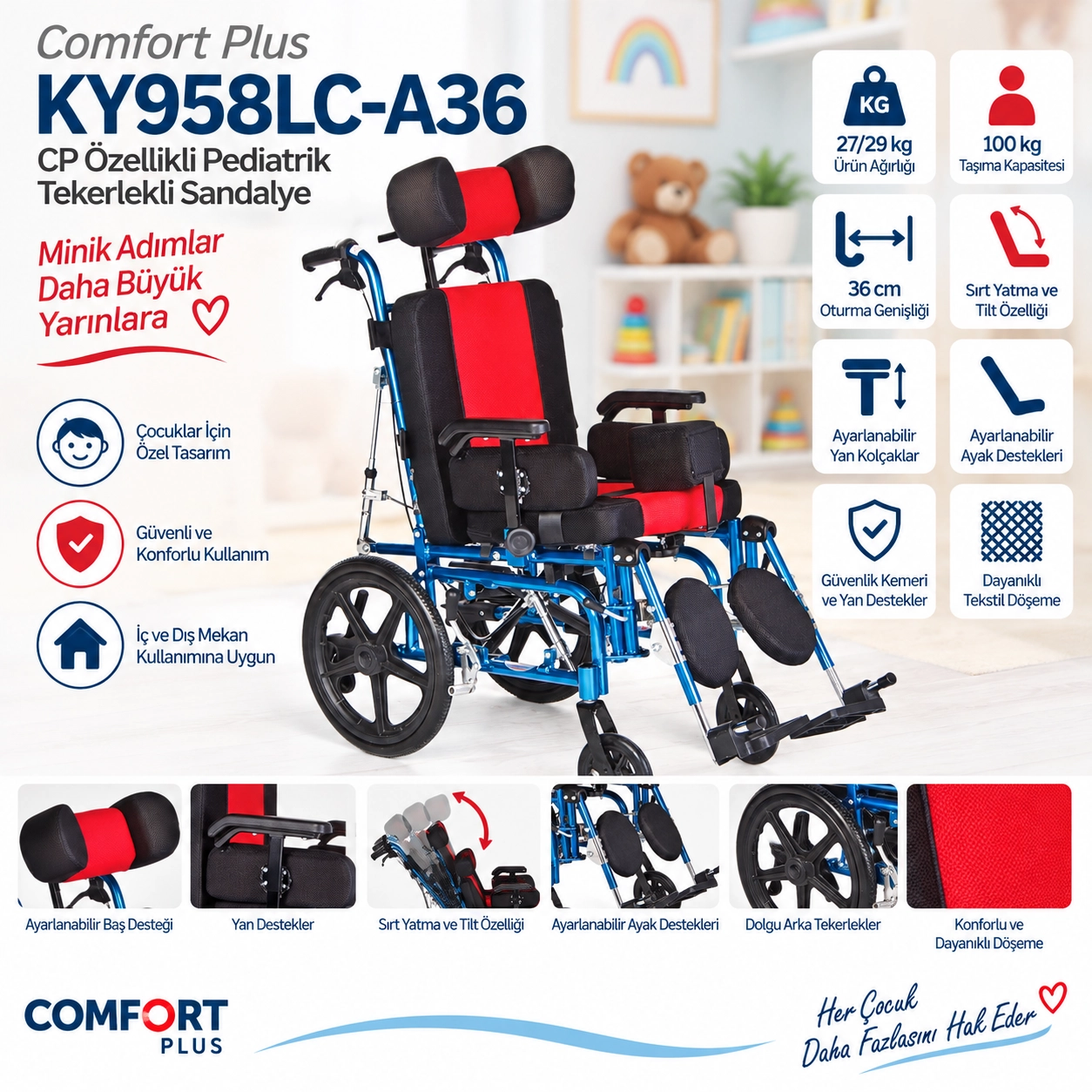 Comfort Plus KY958LC-A36 CP Özellikli Pediatrik Tekerlekli Sandalye
