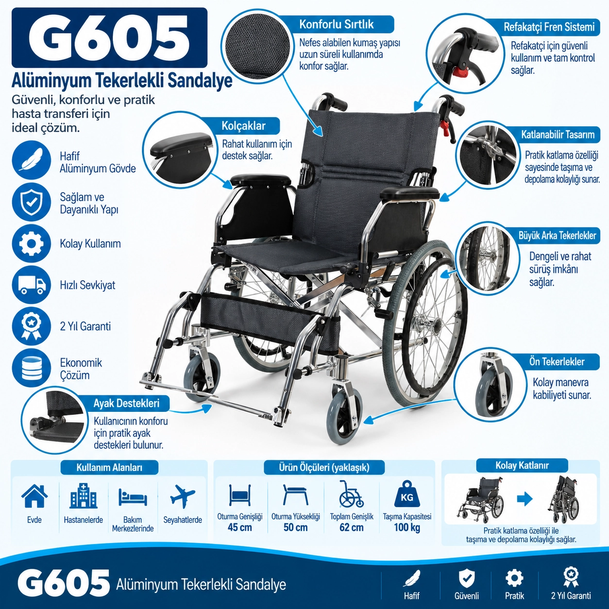 Golfi G605 Alüminyum Tekerlekli Sandalye