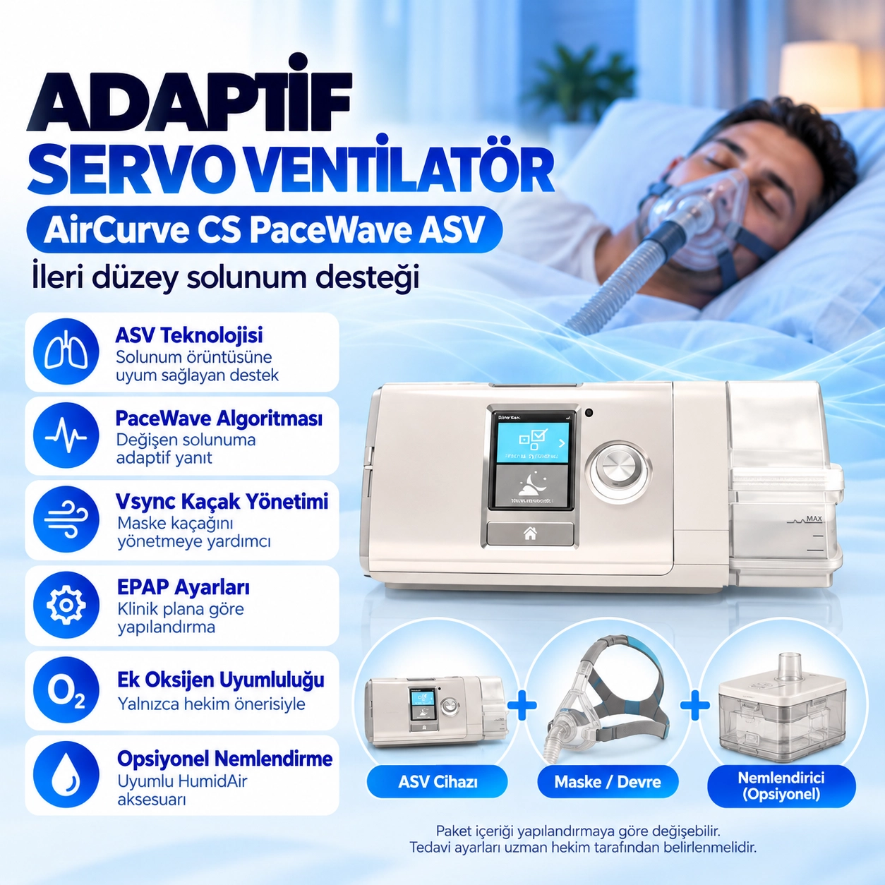 ResMed AirCurve CS PaceWave ASV Solunum Cihazı – Adaptif Servo Ventilatör