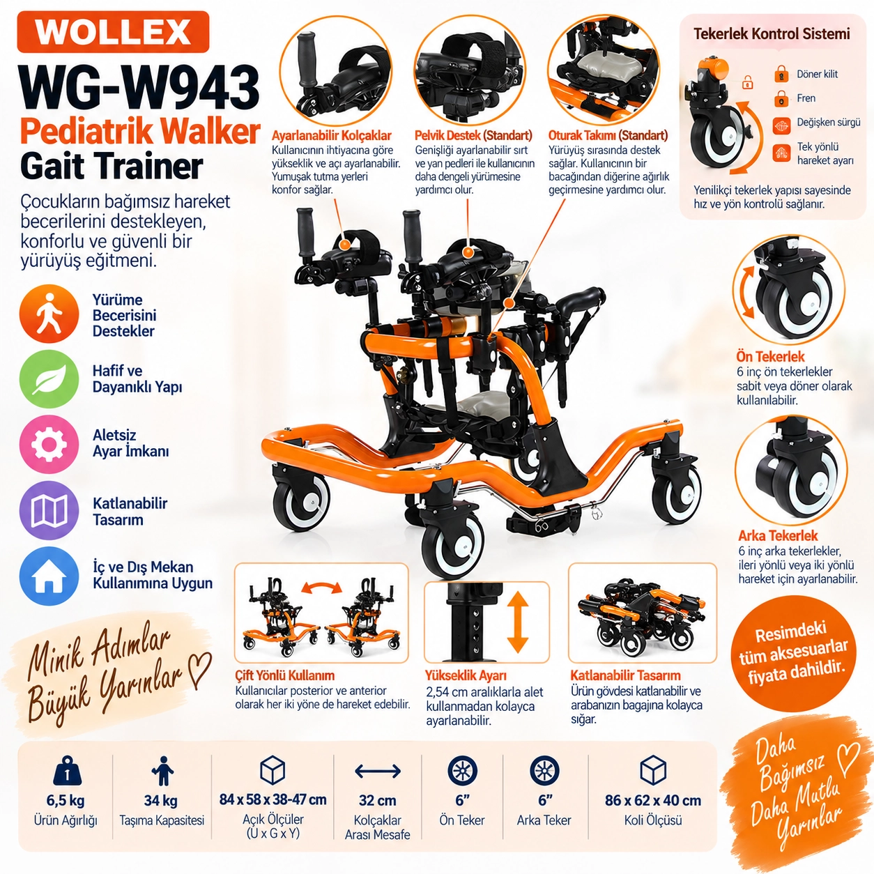 WG-W943 Pediatrik Walker | Engelli Çocuk Yürüteci