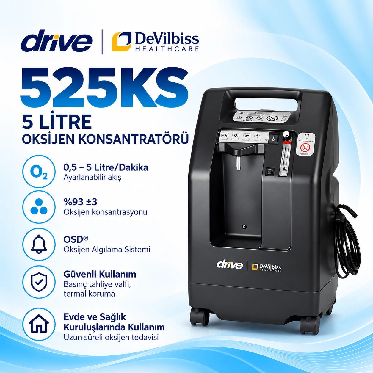 DeVilbiss 525KS 5 Litre Oksijen Konsantratörü