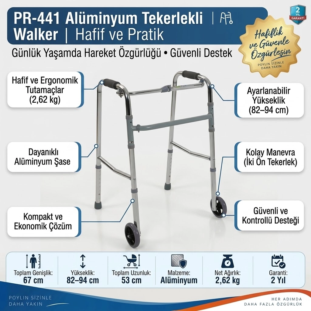 PR-441 Alüminyum Tekerlekli Walker