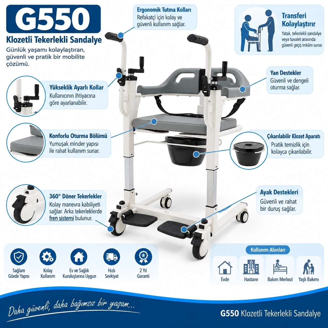 Golfi G550 Klozetli Transfer Sandalyesi