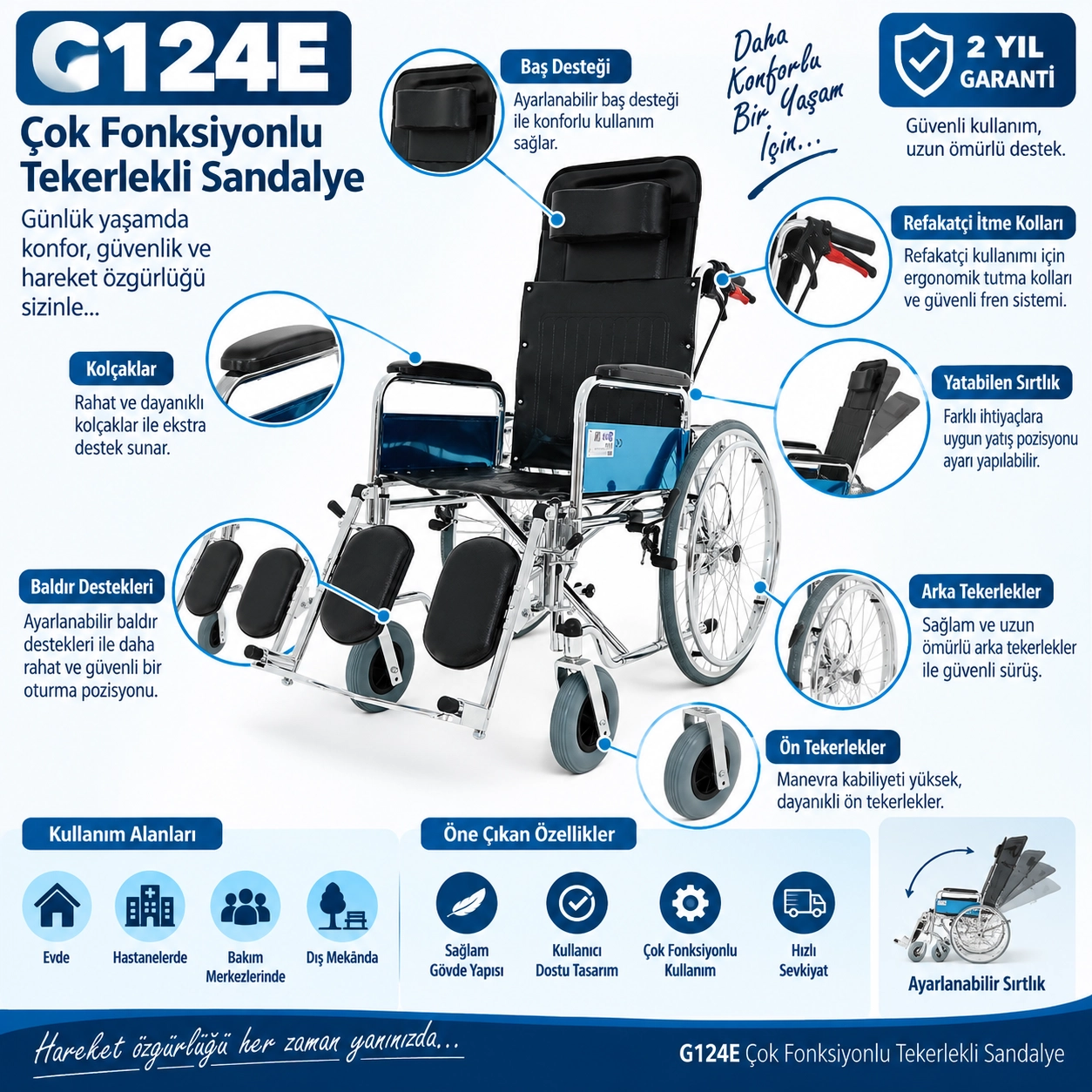 Golfi G124E Multi Fonksiyonel Tekerlekli Sandalye