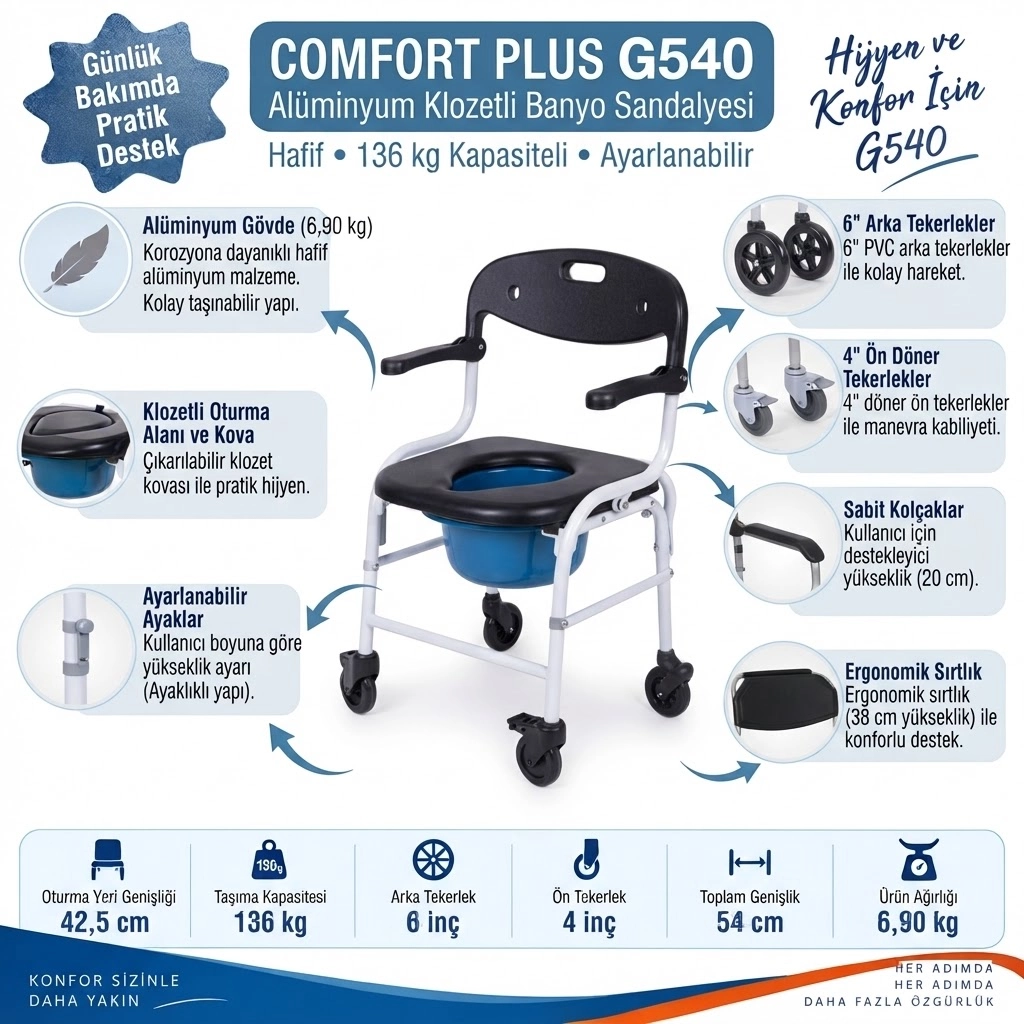 G540 Alüminyum Klozetli Banyo Sandalyesi