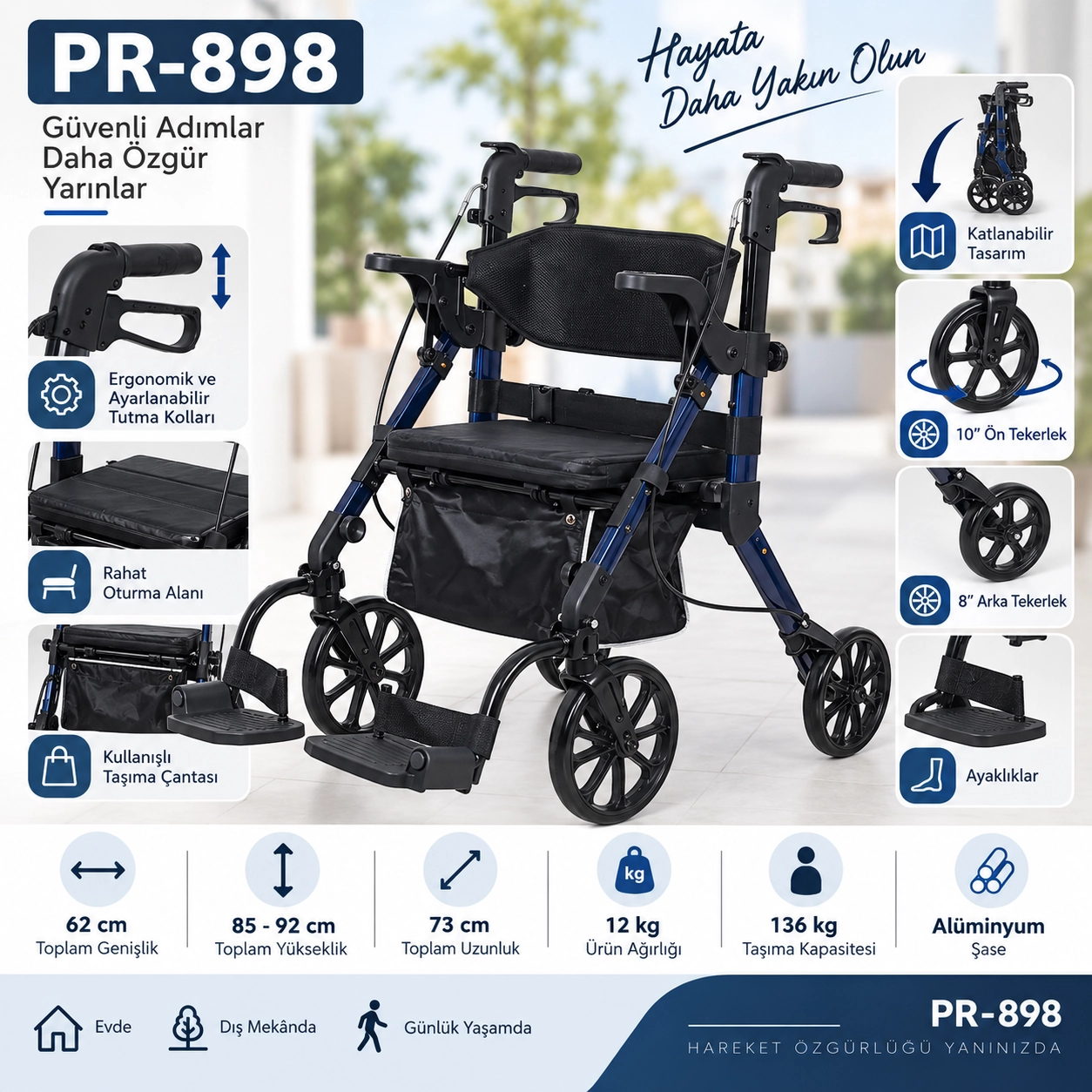 Loco PR-898 Oturaklı Alüminyum Lüx Rollatör