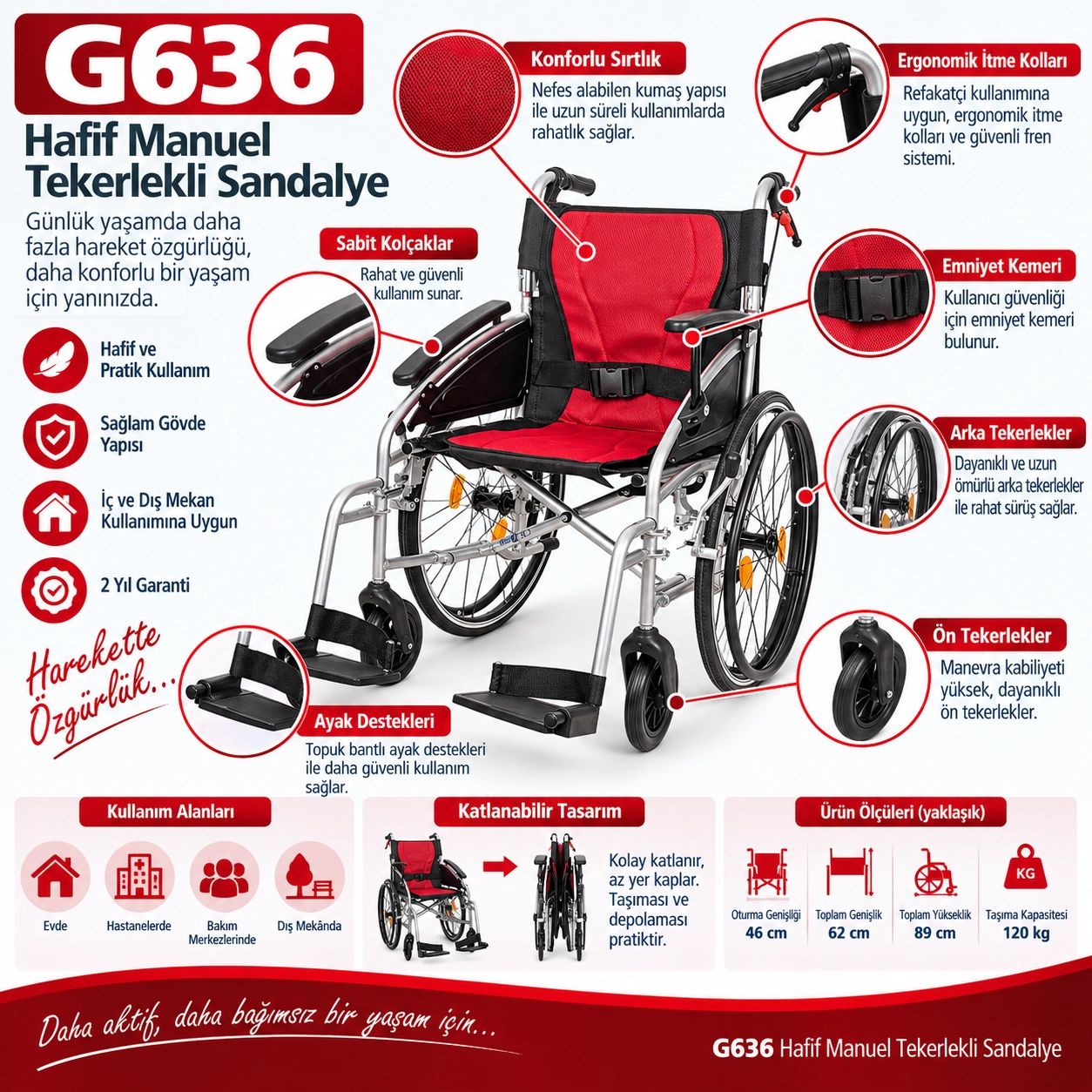 Golfi G636 Hafif Alüminyum Tekerlekli Sandalye
