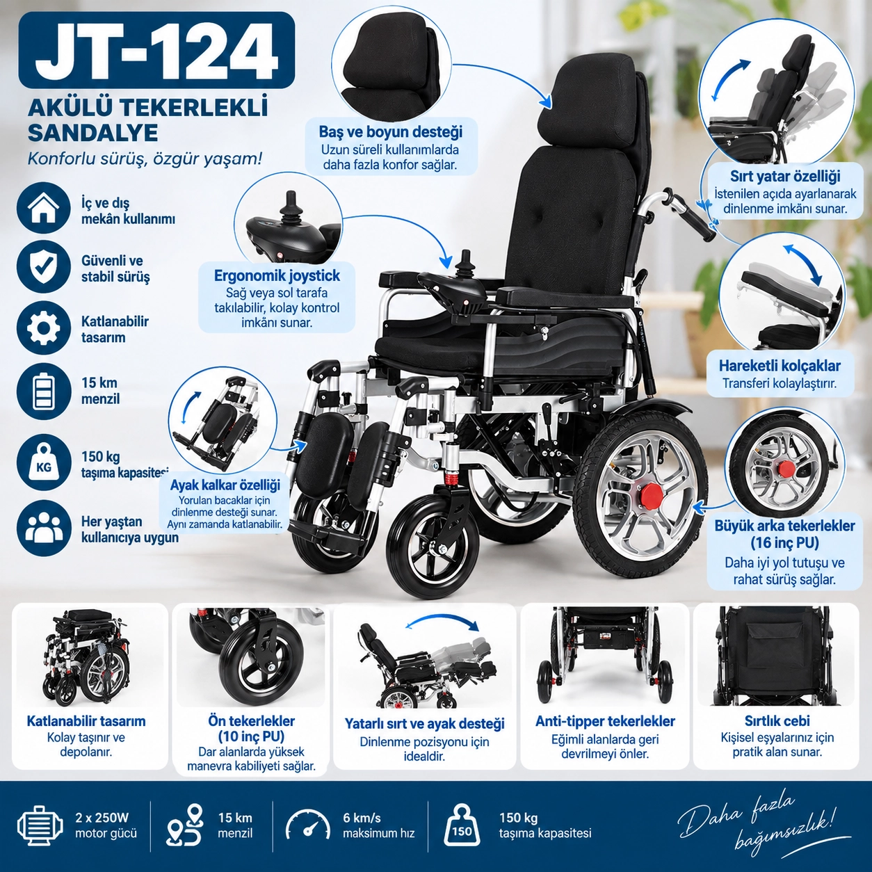 Jetty JT-124 Akülü Tekerlekli Sandalye
