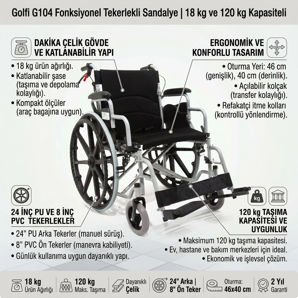 G104 Fonksiyonel Tekerlekli Sandalye