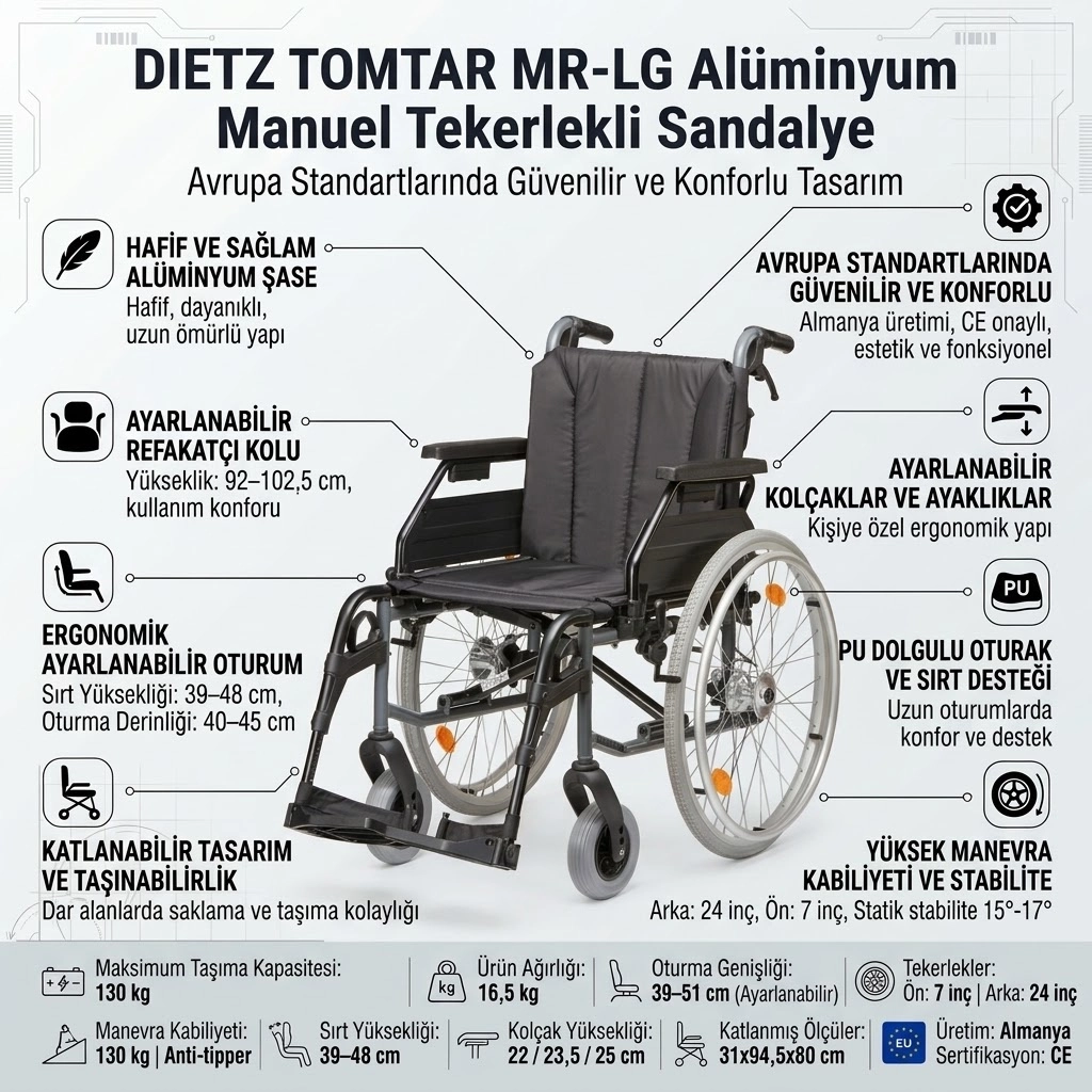 DIETZ TOMTAR MR-LG Alüminyum Manuel Tekerlekli Sandalye