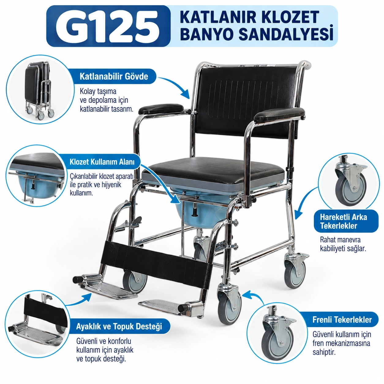 Golfi G125 Katlanır Klozetli Banyo Sandalyesi