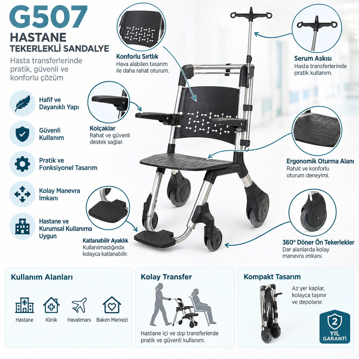 Golfi G507 Hasta Taşıma Sandalyesi