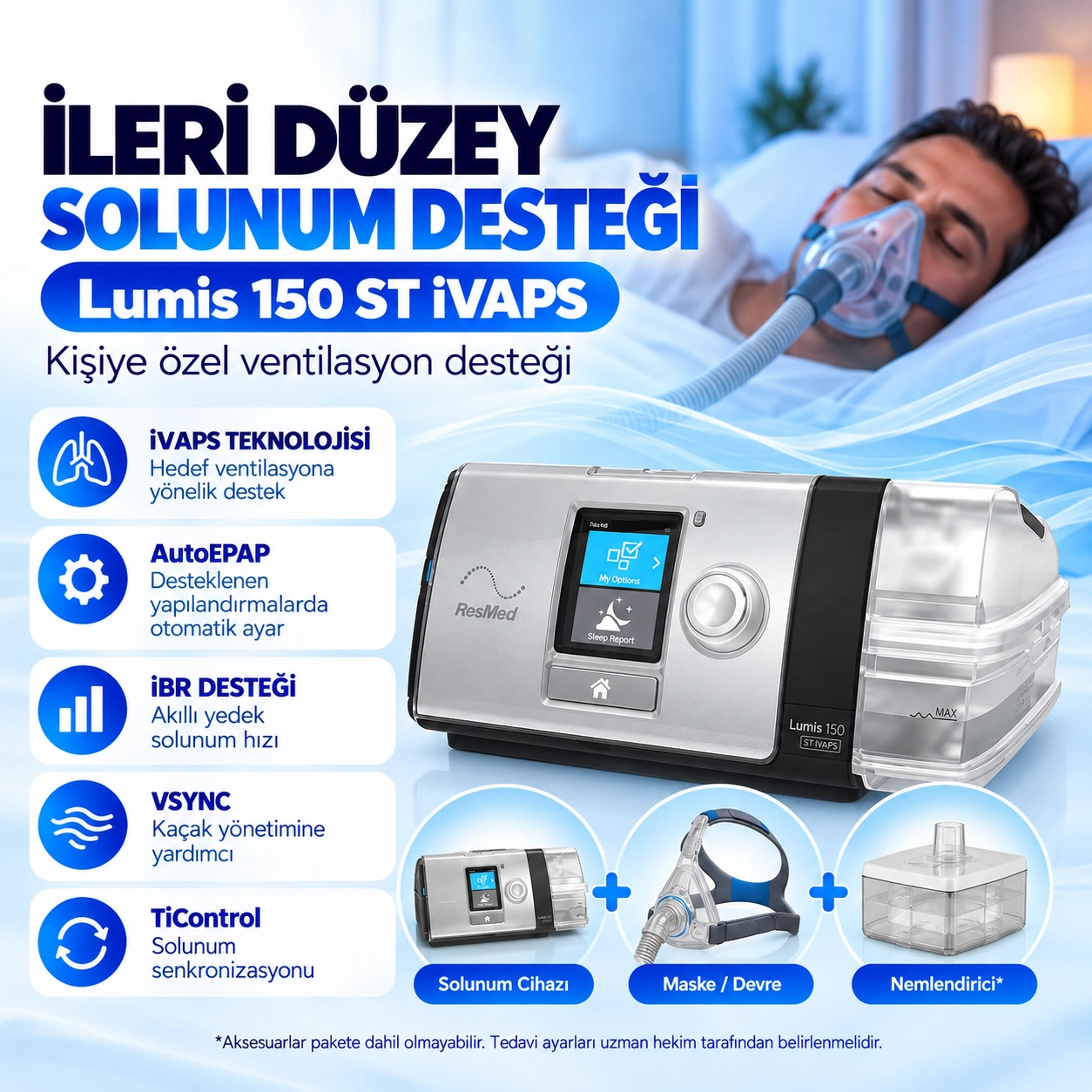 ResMed Lumis 150 ST iVAPS Solunum Cihazı – Hacim Hedefli BPAP