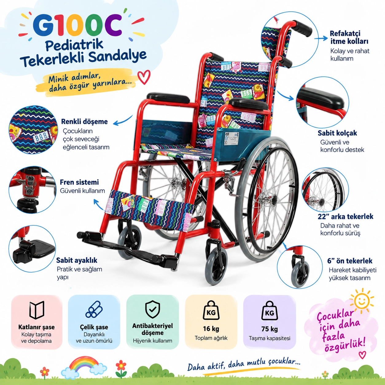 Golfi G100C Pediatrik Tekerlekli Sandalye