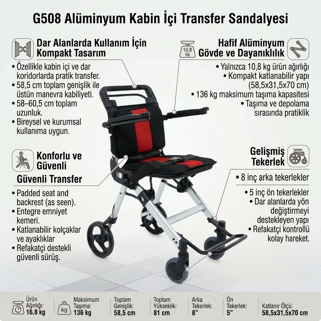 G508 Alüminyum Kabiniçi Transfer Sandalyesi