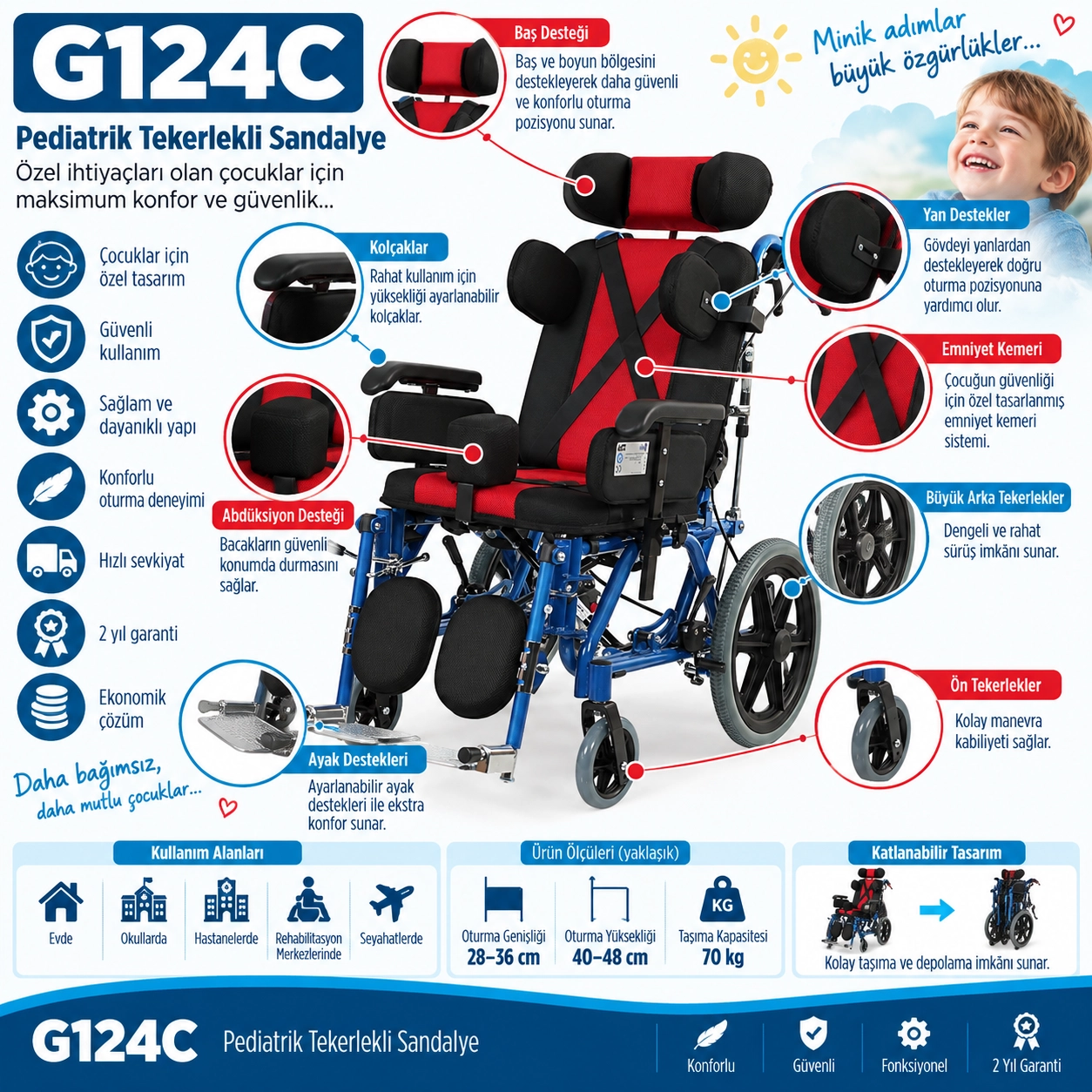 Golfi G458C Pediatrik Cerebral Palsy Tekerlekli Sandalye
