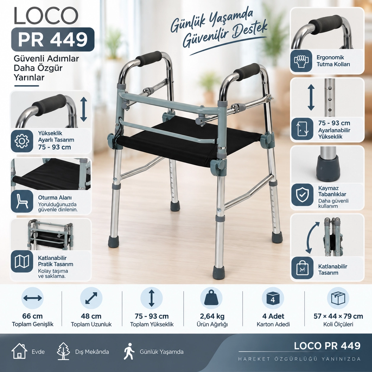 Loco PR 449 Alüminyum Oturaklı Walker