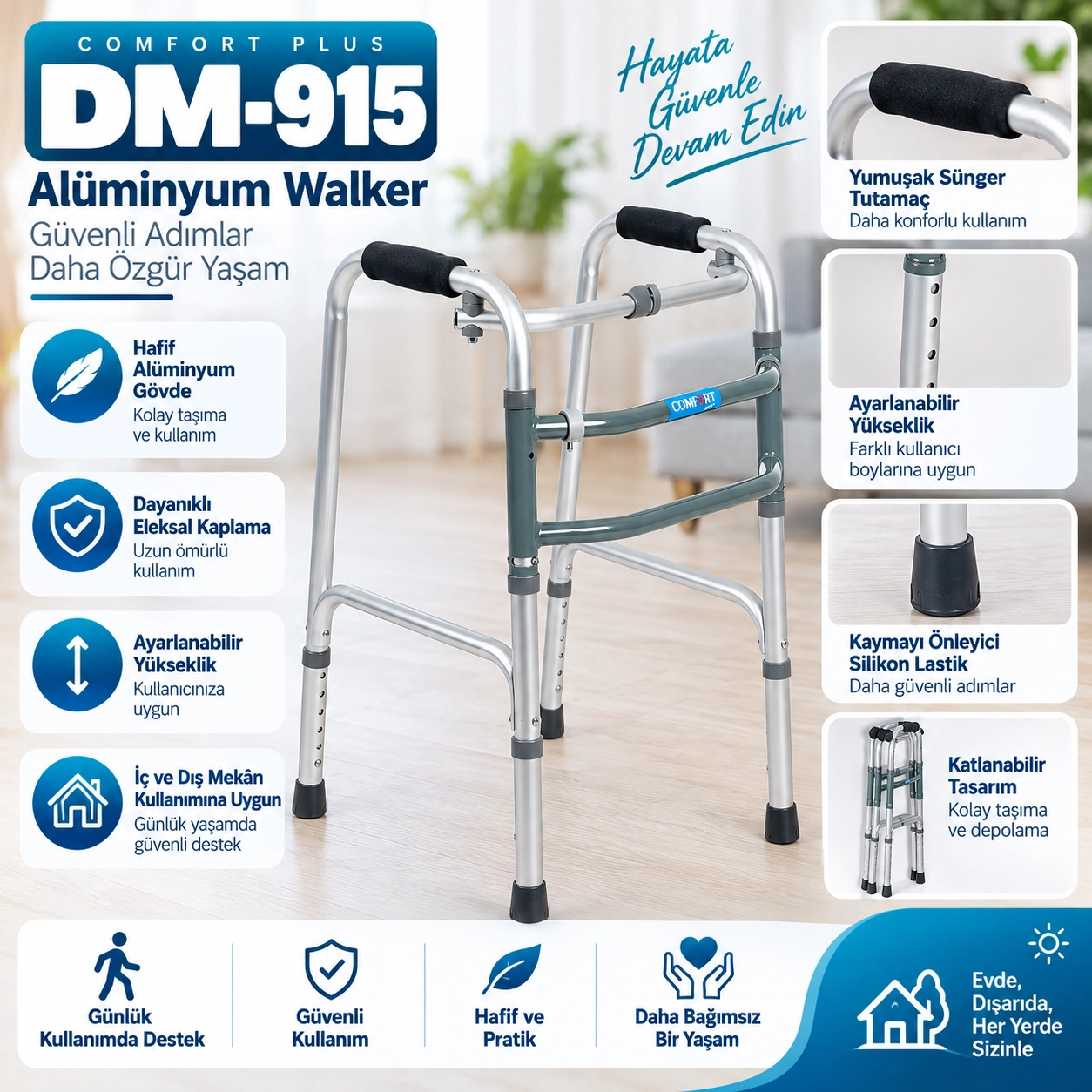 Comfort Plus DM-915 Alüminyum İthal Walker Yürüteç