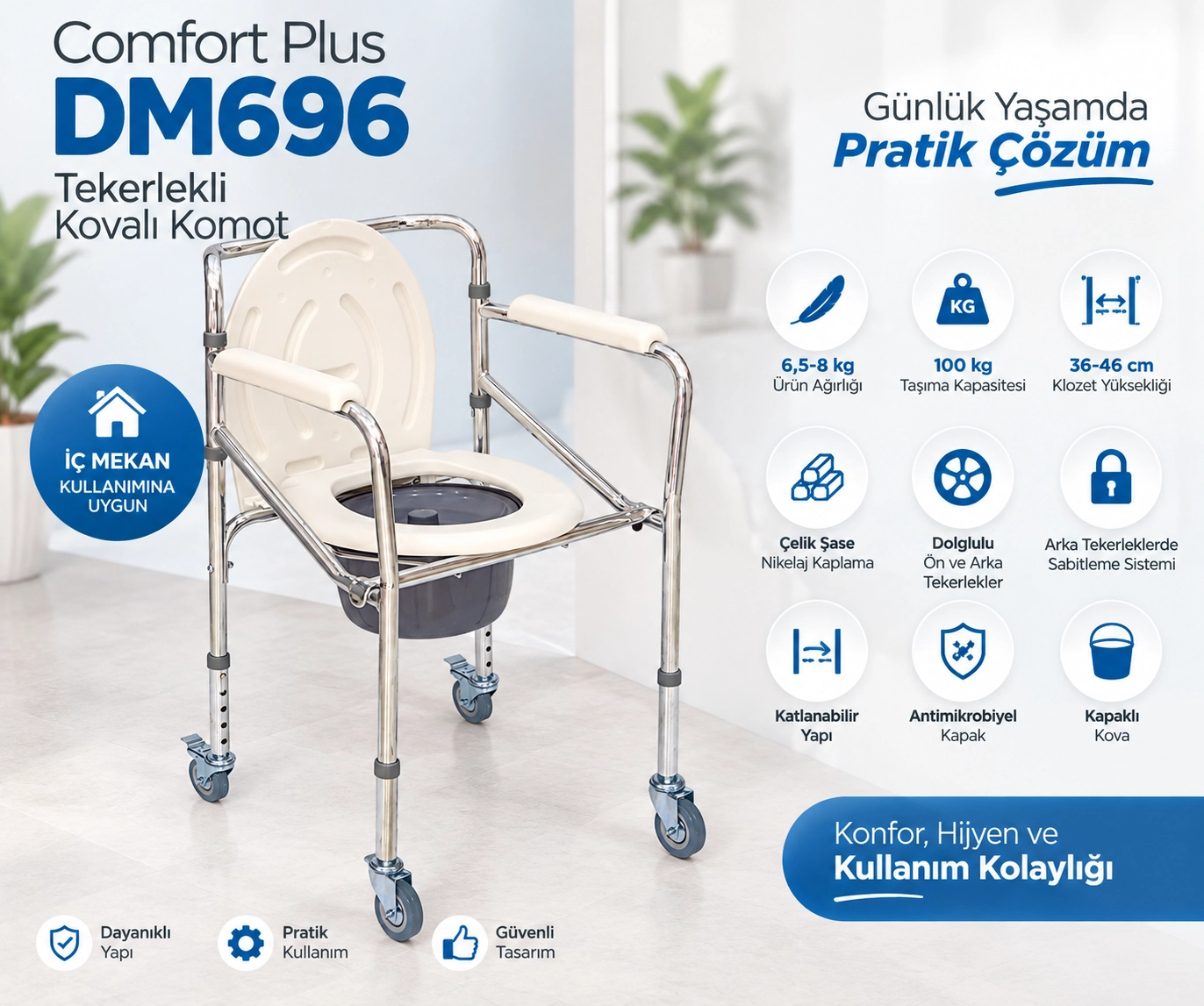 Comfort Plus DM696 Tekerlekli Kovalı Komot