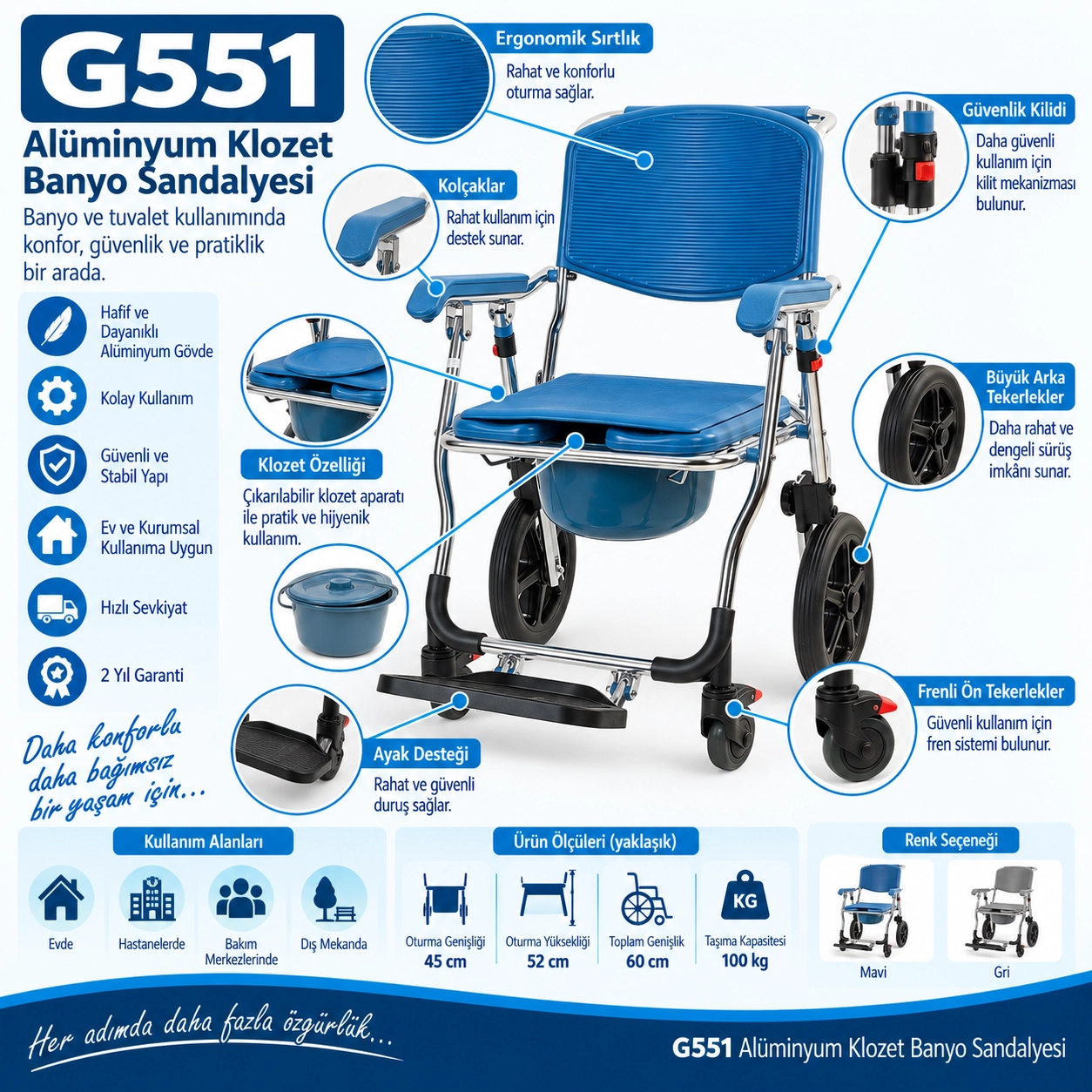 Golfi G551 Alüminyum Klozetli Banyo Sandalyesi