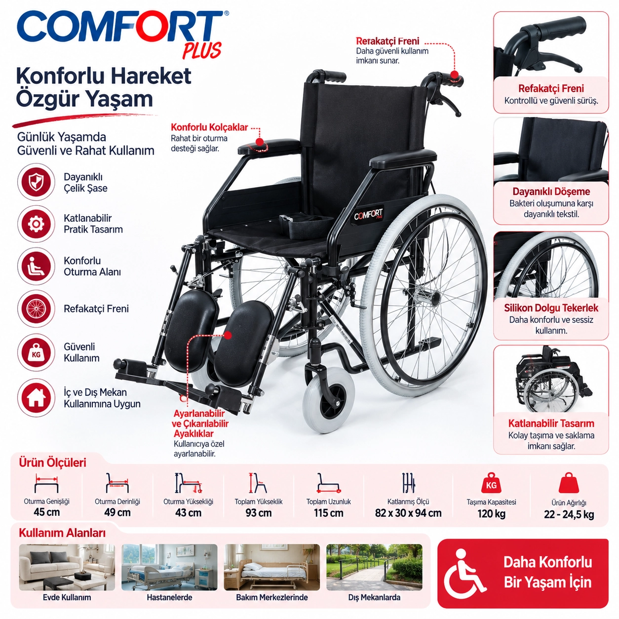 Comfort Plus DM-303 Özellikli Tekerlekli Sandalye