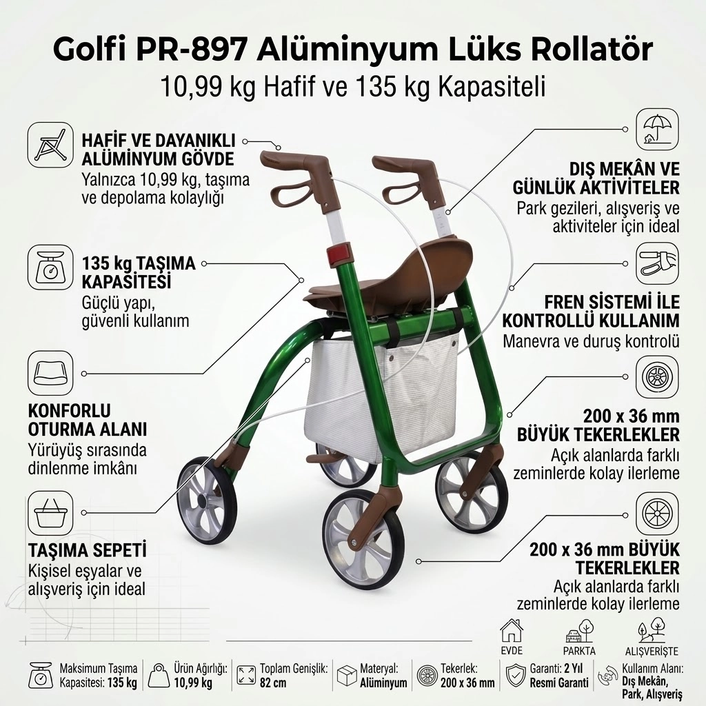 PR-897 Alüminyum Lüks Rollatör