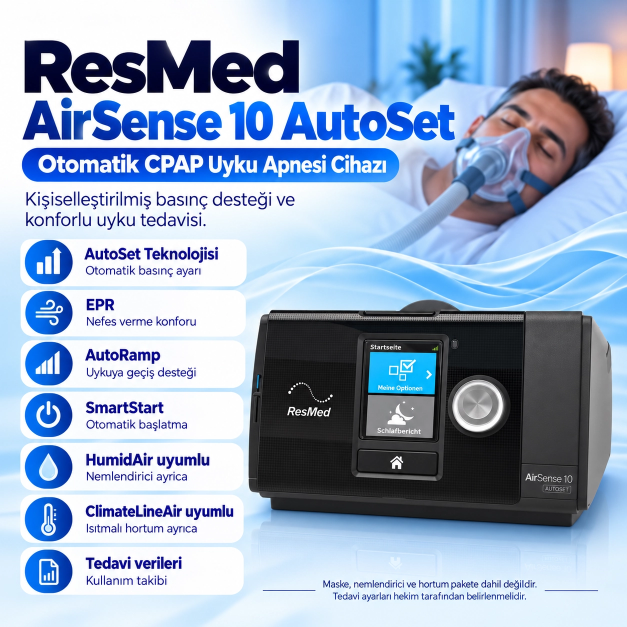 ResMed AirSense 10 AutoSet Otomatik CPAP Uyku Apnesi Cihazı