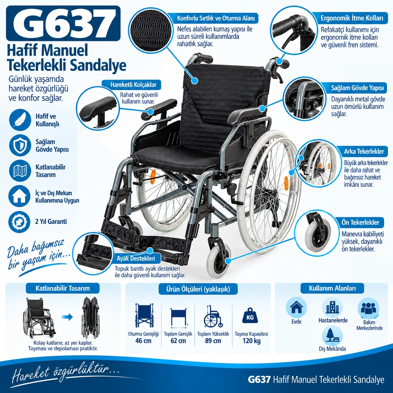 Golfi G637 Hafif Manuel Tekerlekli Sandalye