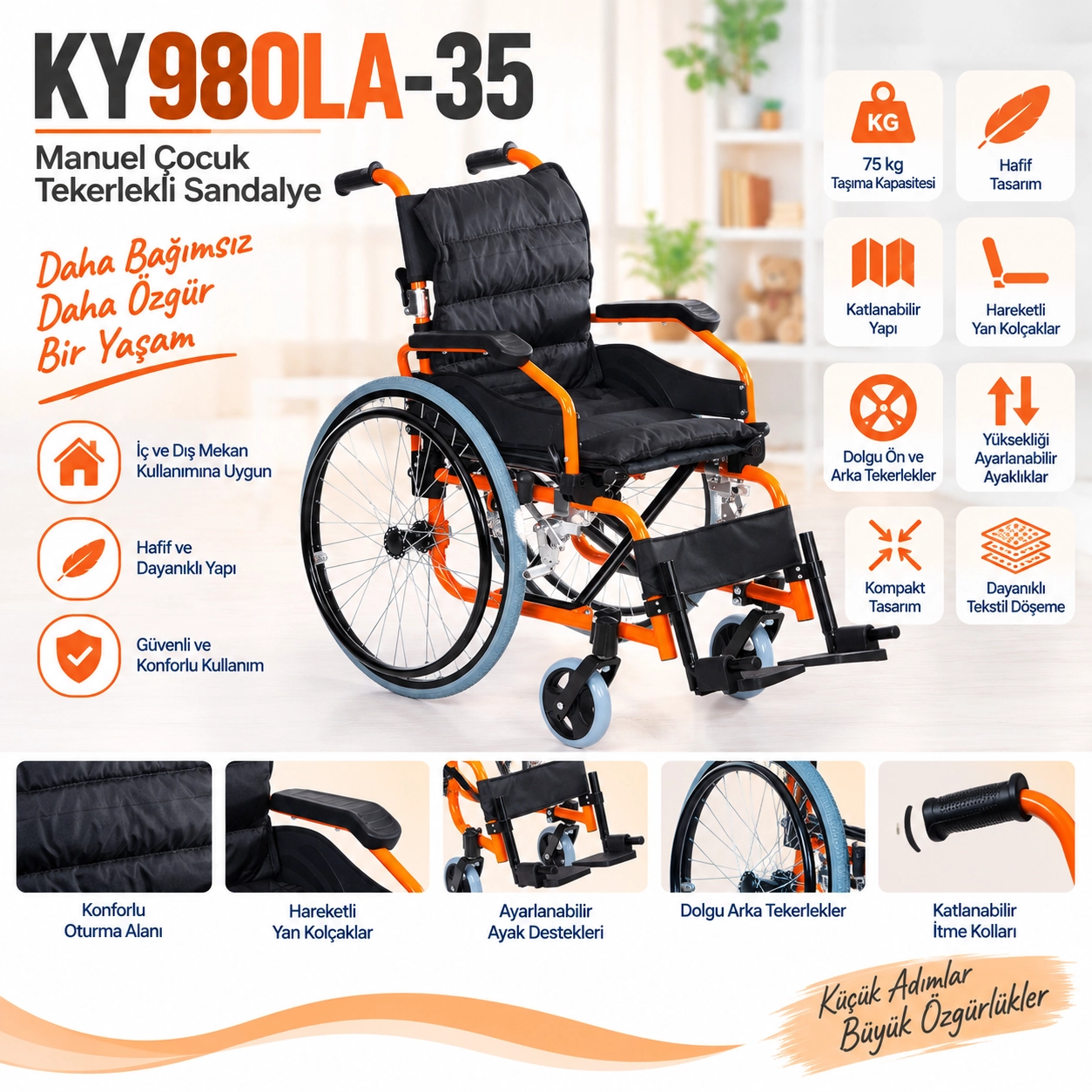 Comfort Plus KY980LA-35 Çocuk Tekerlekli Sandalye
