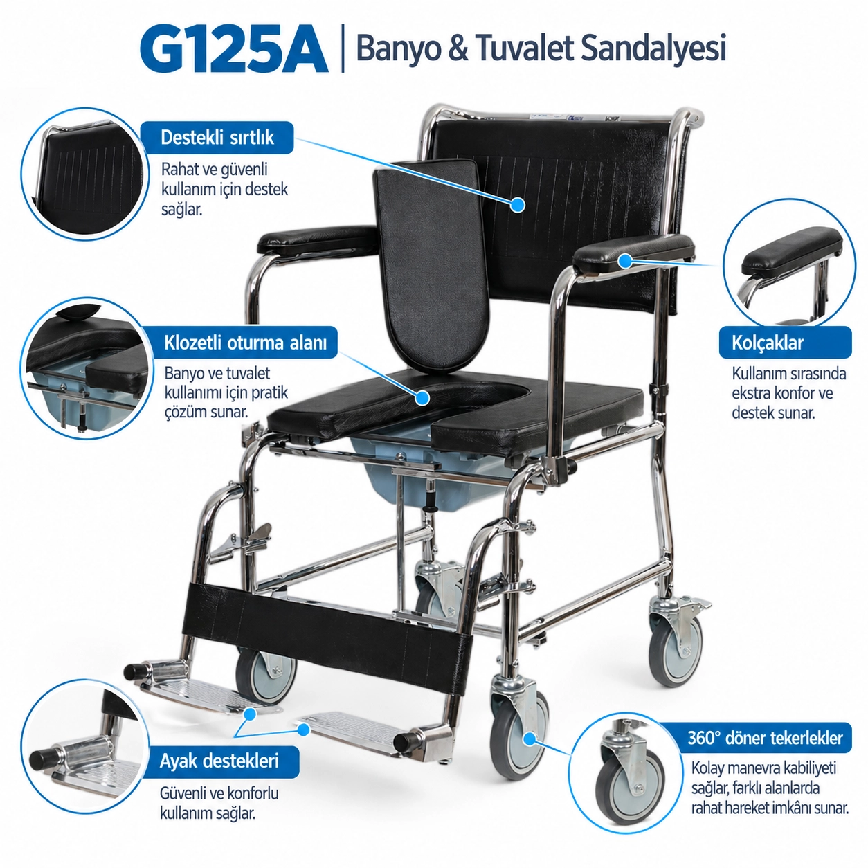 Golfi G125A Katlanır Klozetli Banyo Sandalyesi