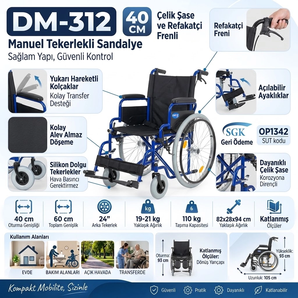 Comfort Plus DM-312 40 cm Tekerlekli Sandalye