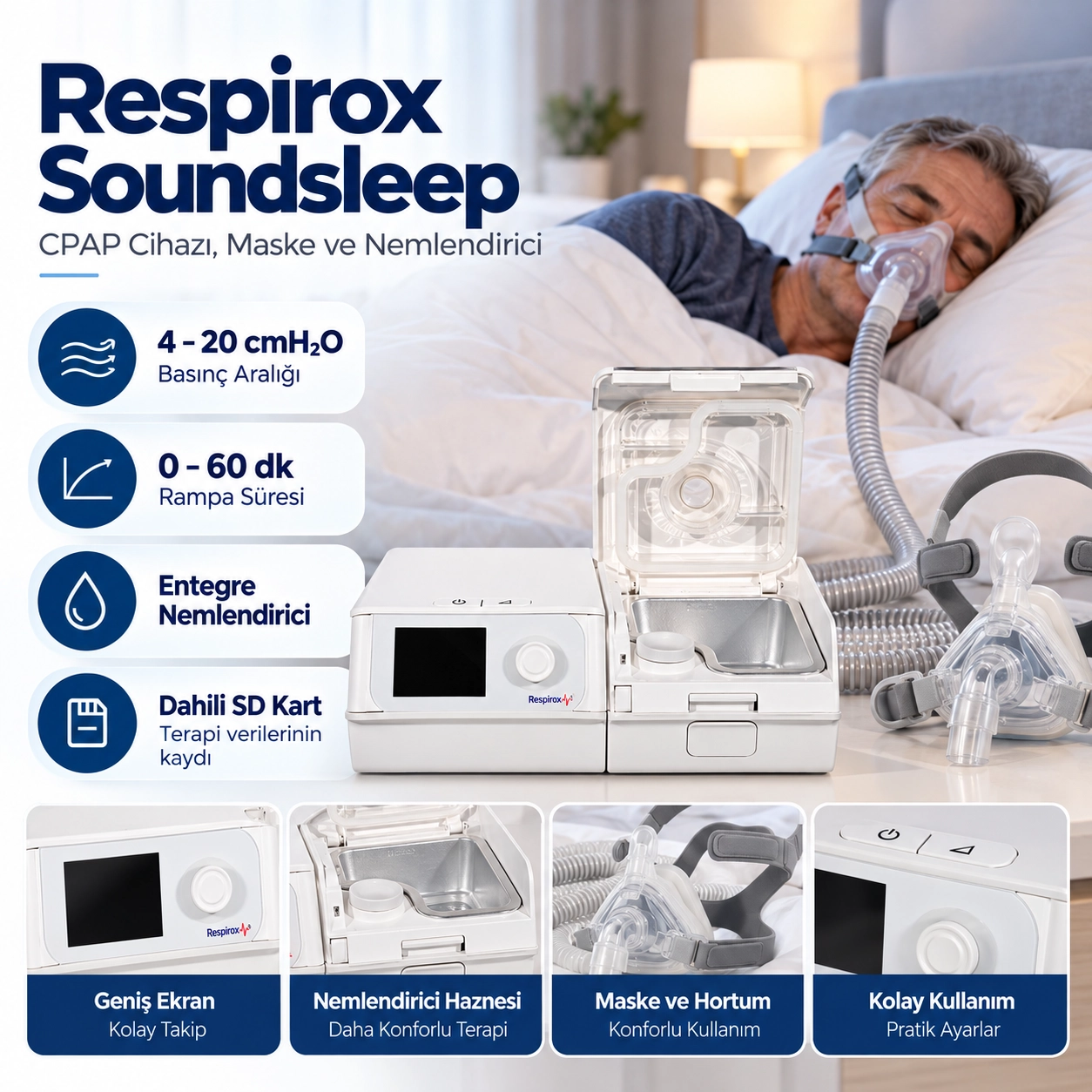 Respirox Soundsleep Cpap Cihazı+Maske+Nemlendirici - Respirox Cpap Cihazı