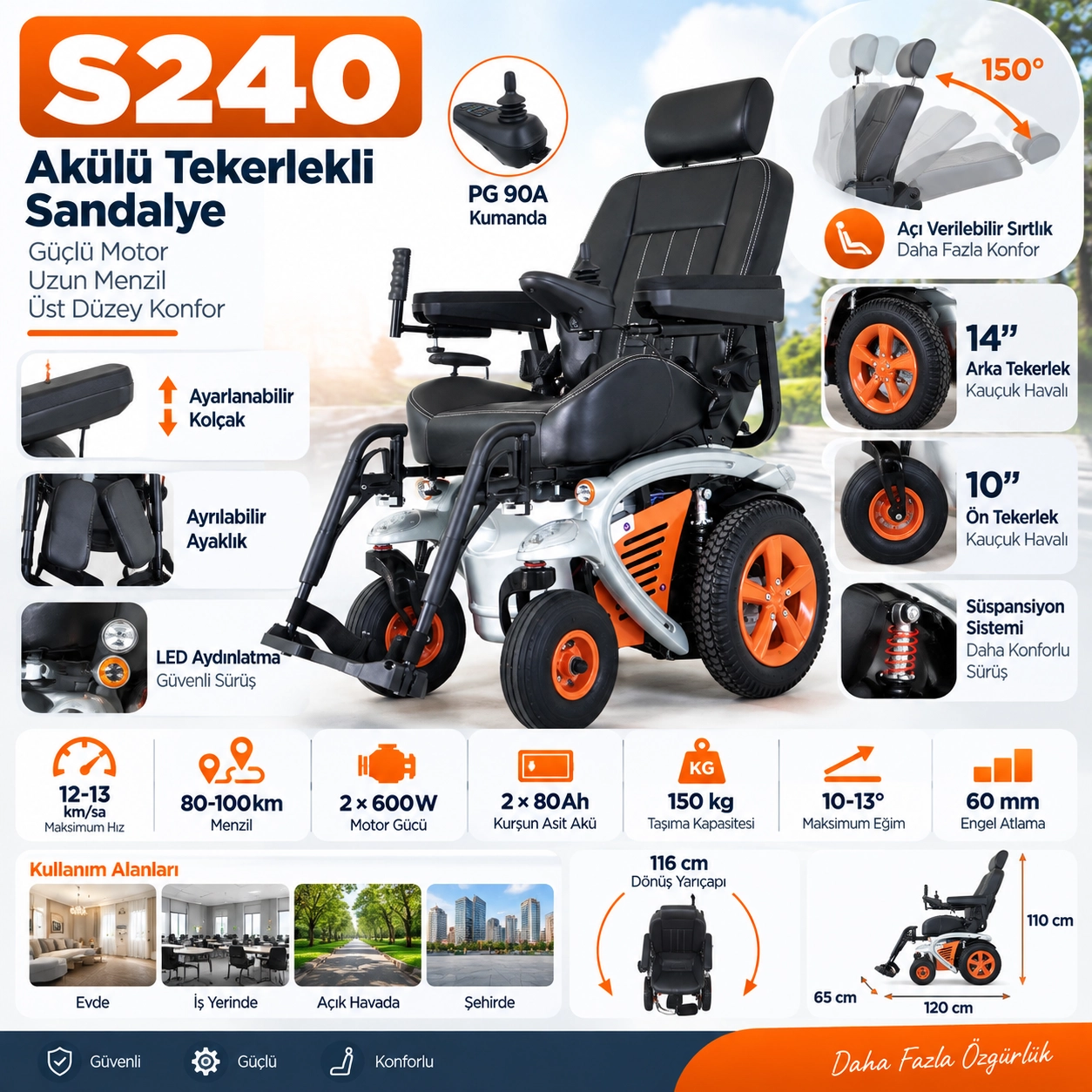 Scuba S240 Akülü Tekerlekli Sandalye