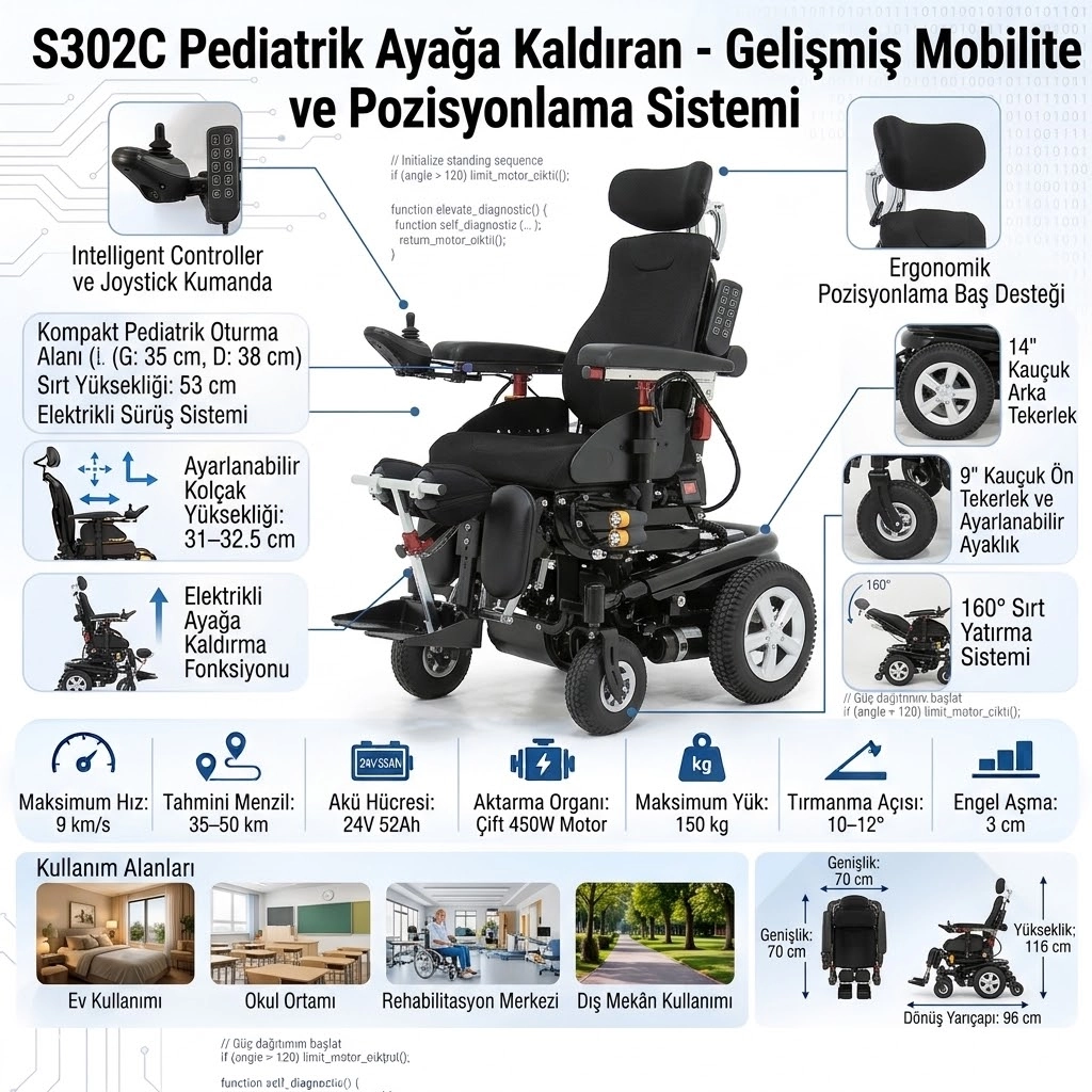 S302C Pediatrik Ayağa Kaldıran Akülü Tekerlekli Sandalye