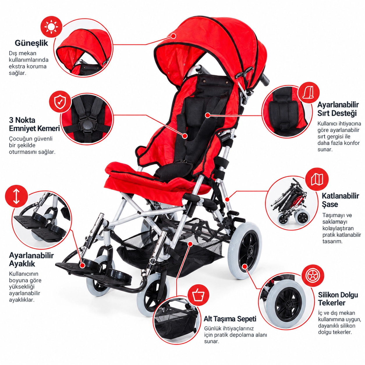 Comfort Plus DM-BOSS Kırmızı Engelli Baston Puset