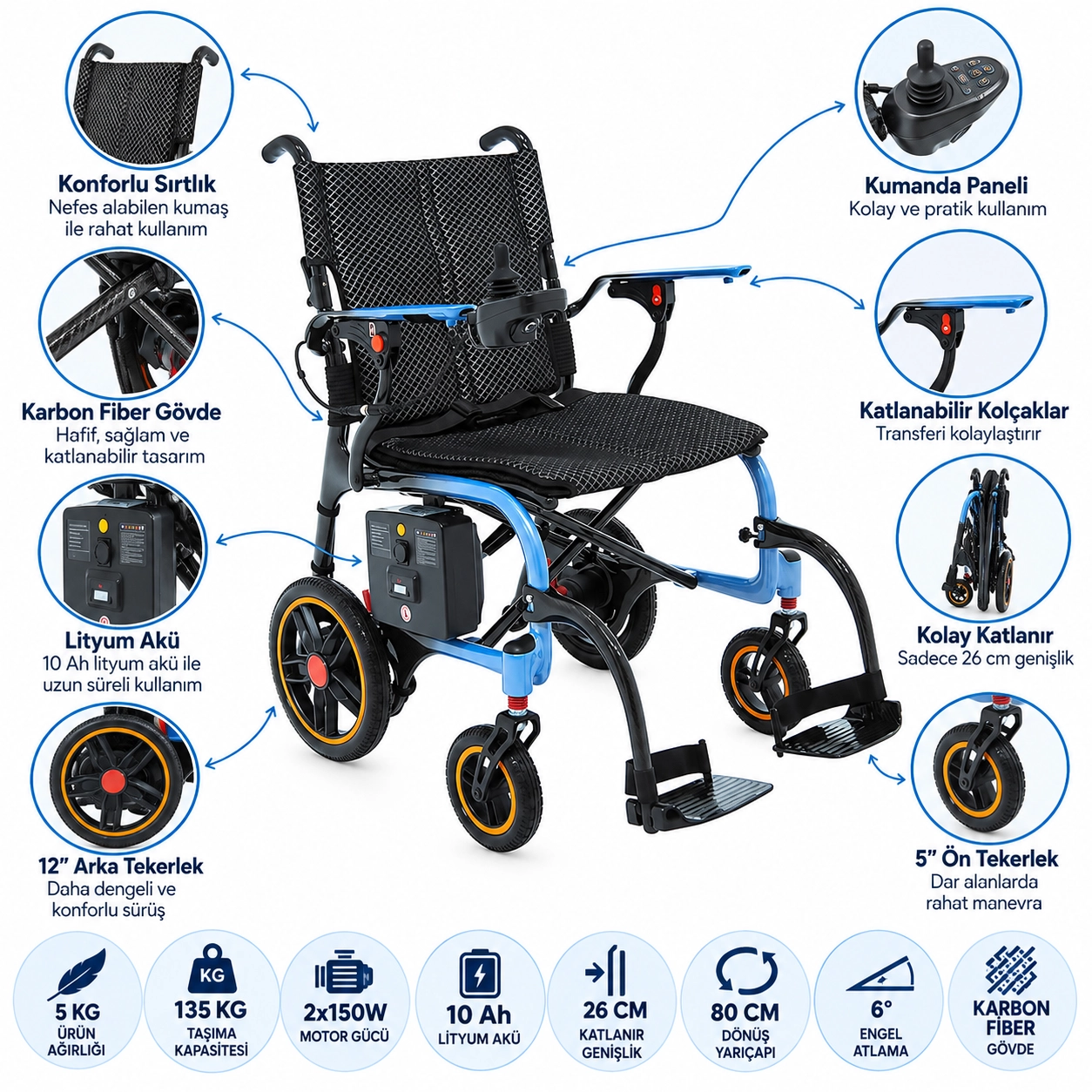 S470 Scuba Karbon Fiber Akülü Tekerlekli Sandalye
