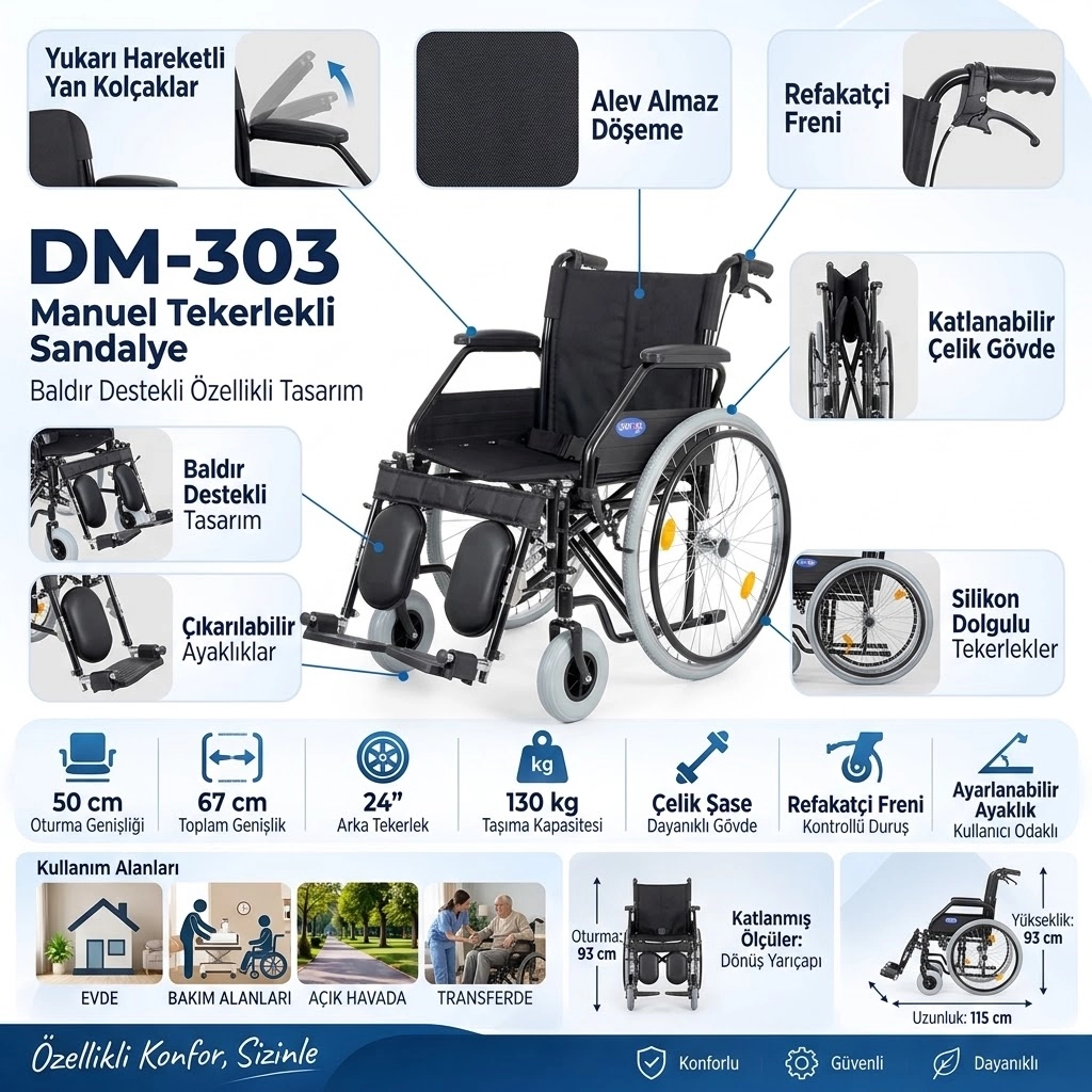 Comfort Plus DM-303 50cm Manuel Tekerlekli Sandalye