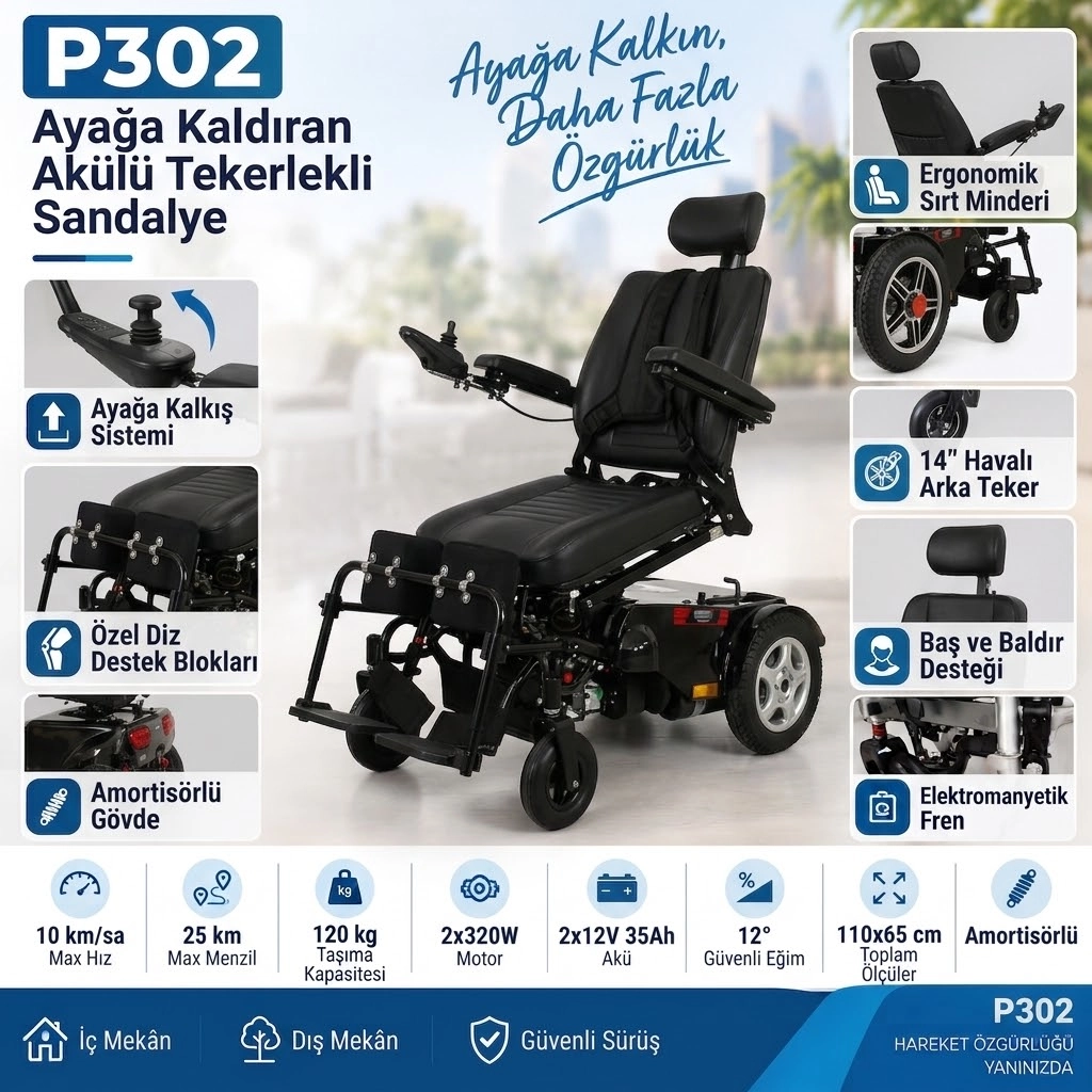 Poylin P302 Ultra Lüks Ayağa Kaldıran Akülü Tekerlekli Sandalye
