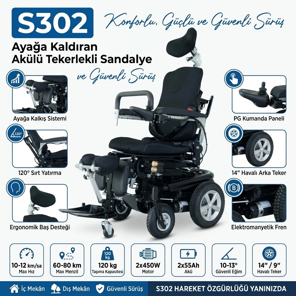 Scuba S302 Ayağa Kaldıran Akülü Tekerlekli Sandalye