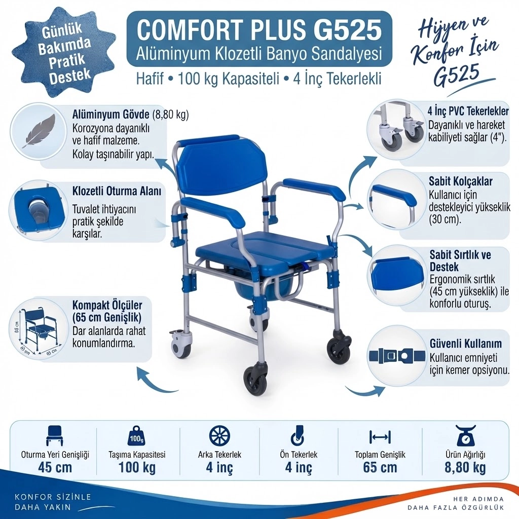 G525 Alüminyum Klozetli Banyo Sandalyesi
