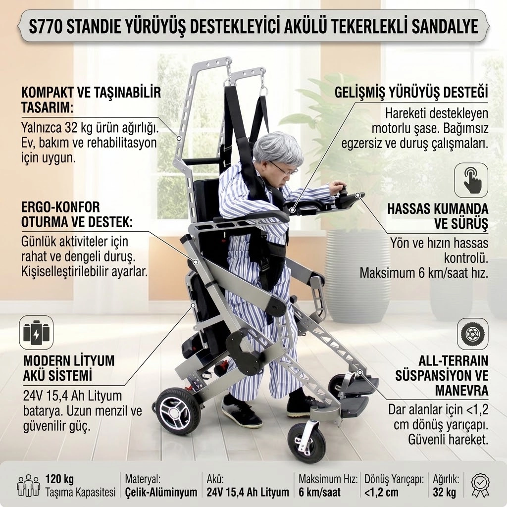 S770 Standie Yürüyüs Destekleyici Akülü Tekerlekli Sandalye