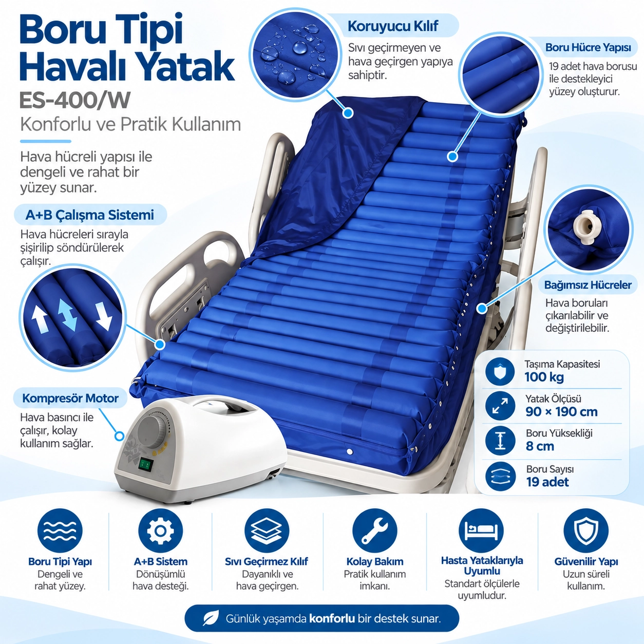 Boru Tipi Havalı Yatak 8 cm