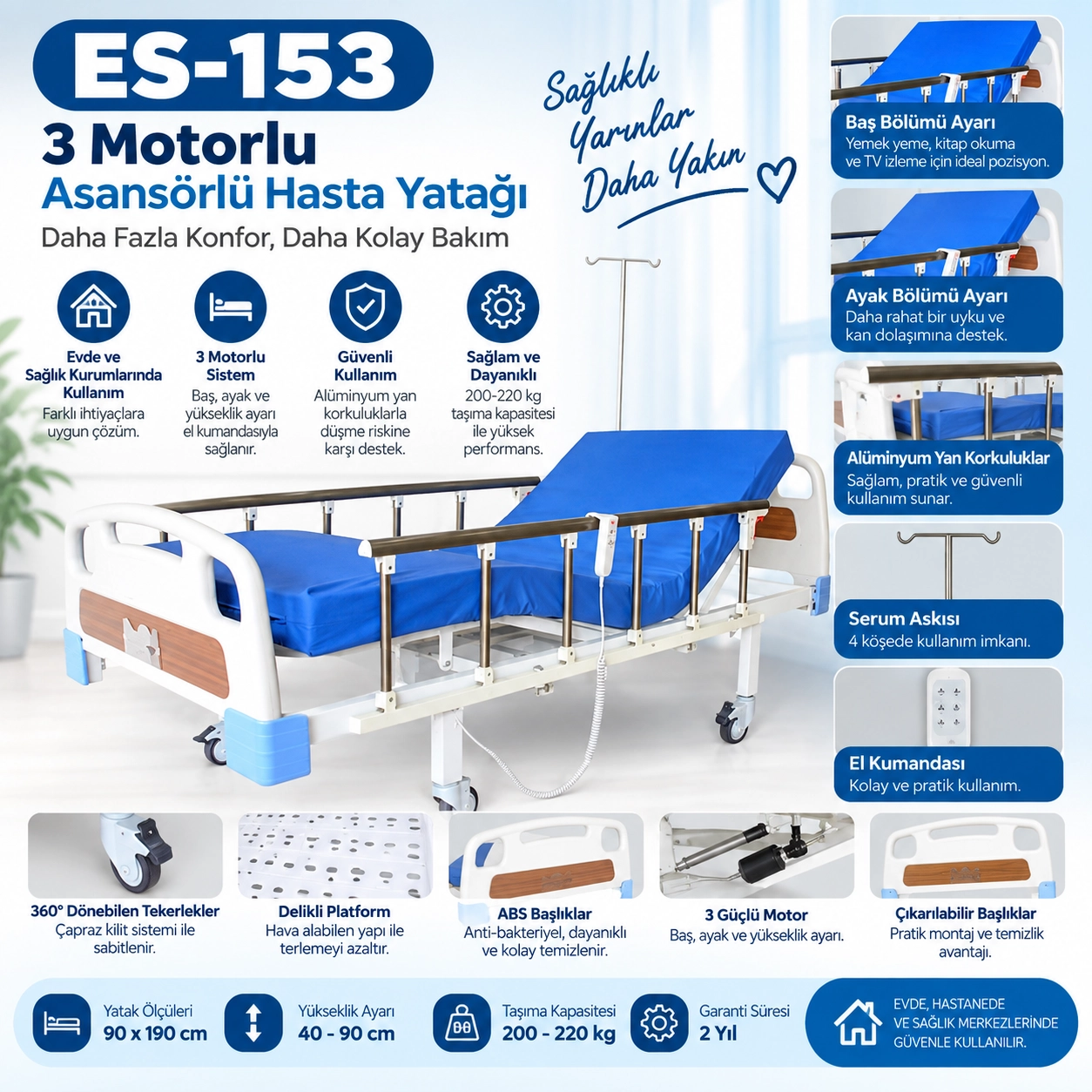 3 Motorlu Asansörlü Hasta Yatağı ES-153