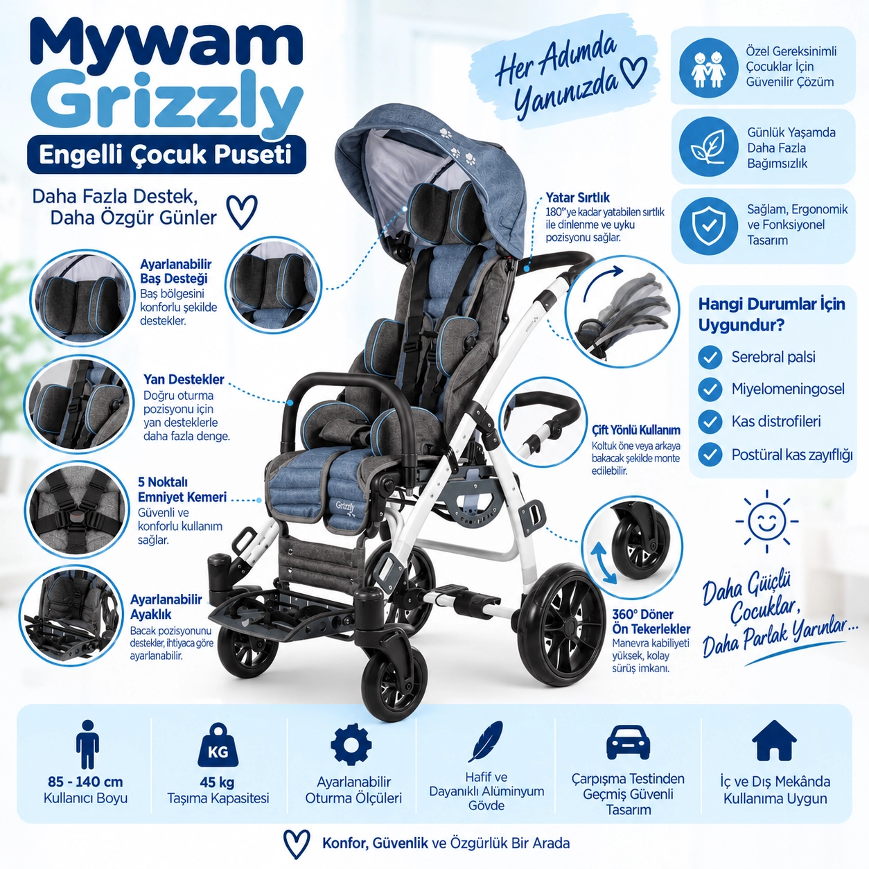 Mywam Grizzly Engelli Çocuk Puseti