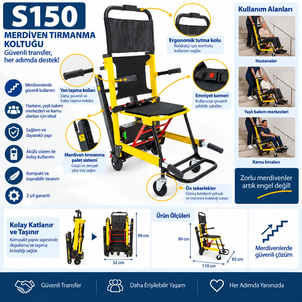 Scuba S150 Merdiven İnme Çıkma Sandalyesi TSE Belgeli MEB onaylı