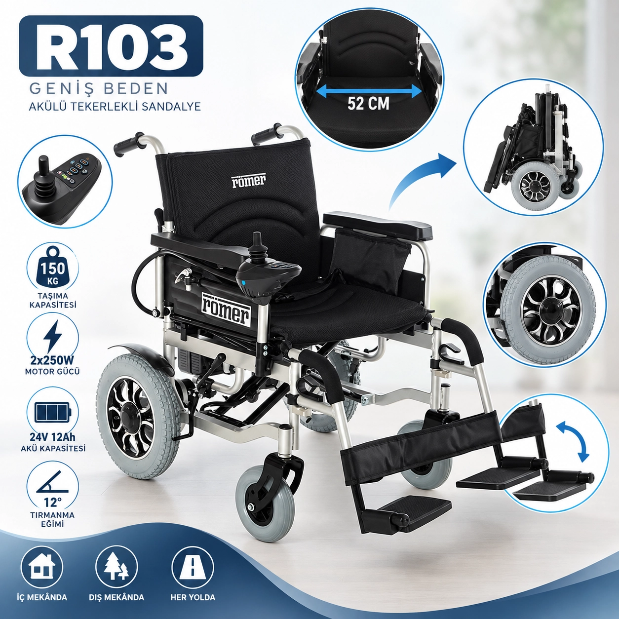 Römer R103 Geniş Beden Akülü Tekerlekli Sandalye