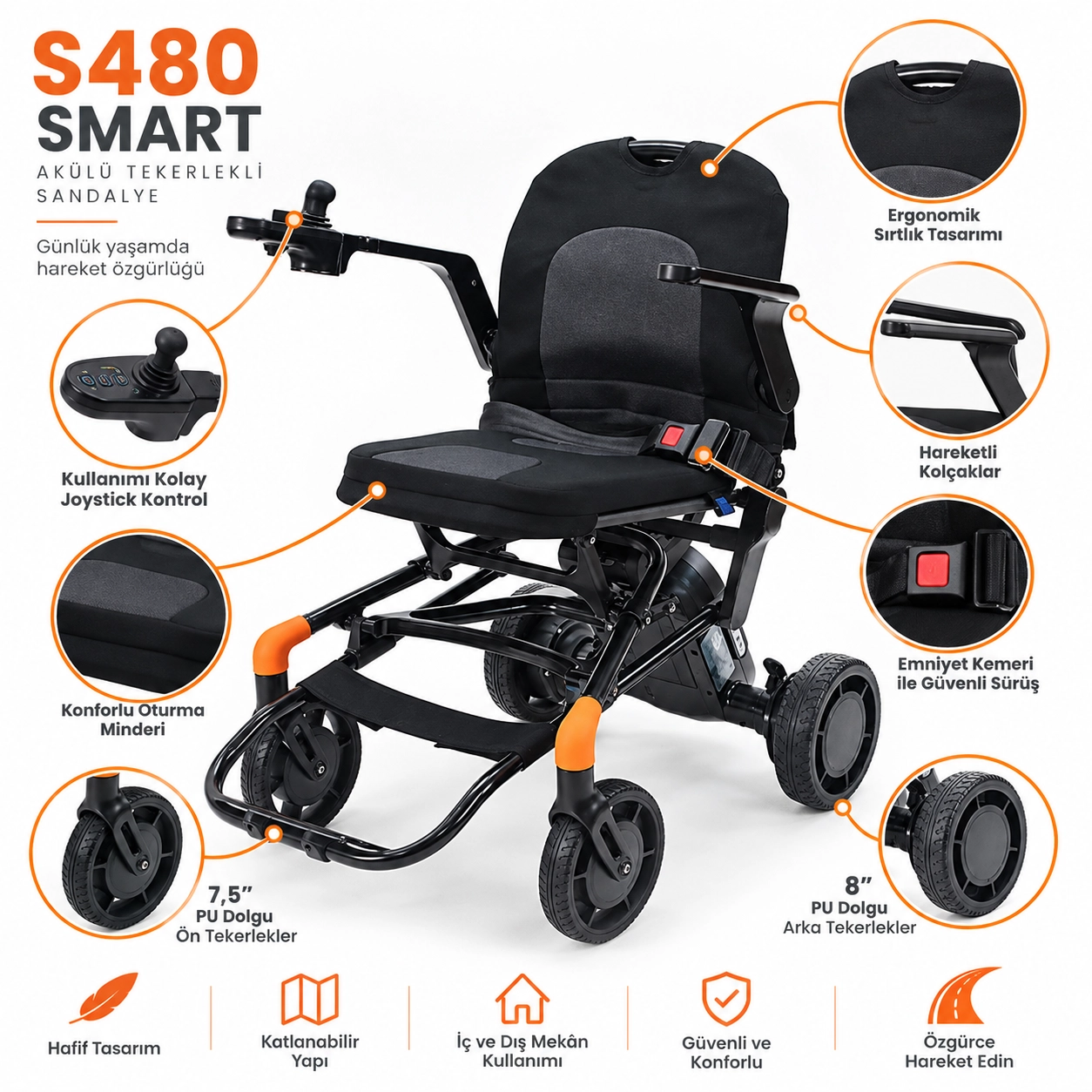 S480 Smart Akülü Tekerlekli Sandalye 20 AH