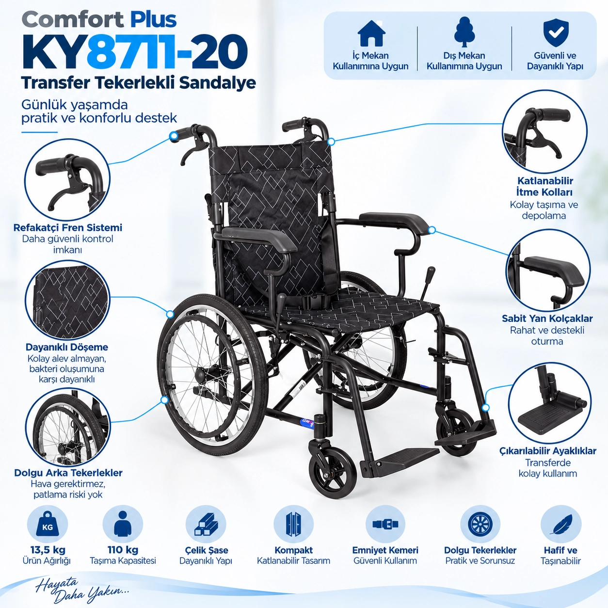 Comfort Plus KY8711-20 Transfer Tekerlekli Sandalye