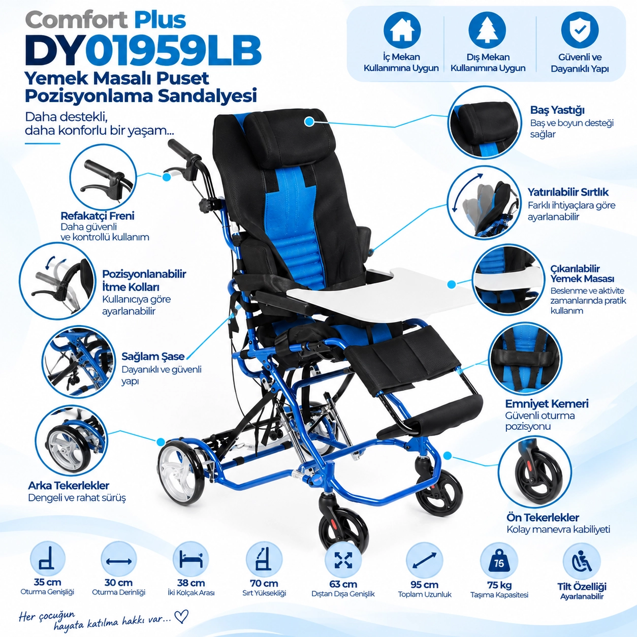 Comfort plus DY01959LB Yemek Masalı Puset Pozisyonlama Sandalyesi